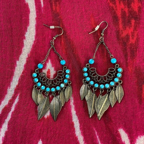 Bohemian Metal Feather Earrings - Picture 1 of 5